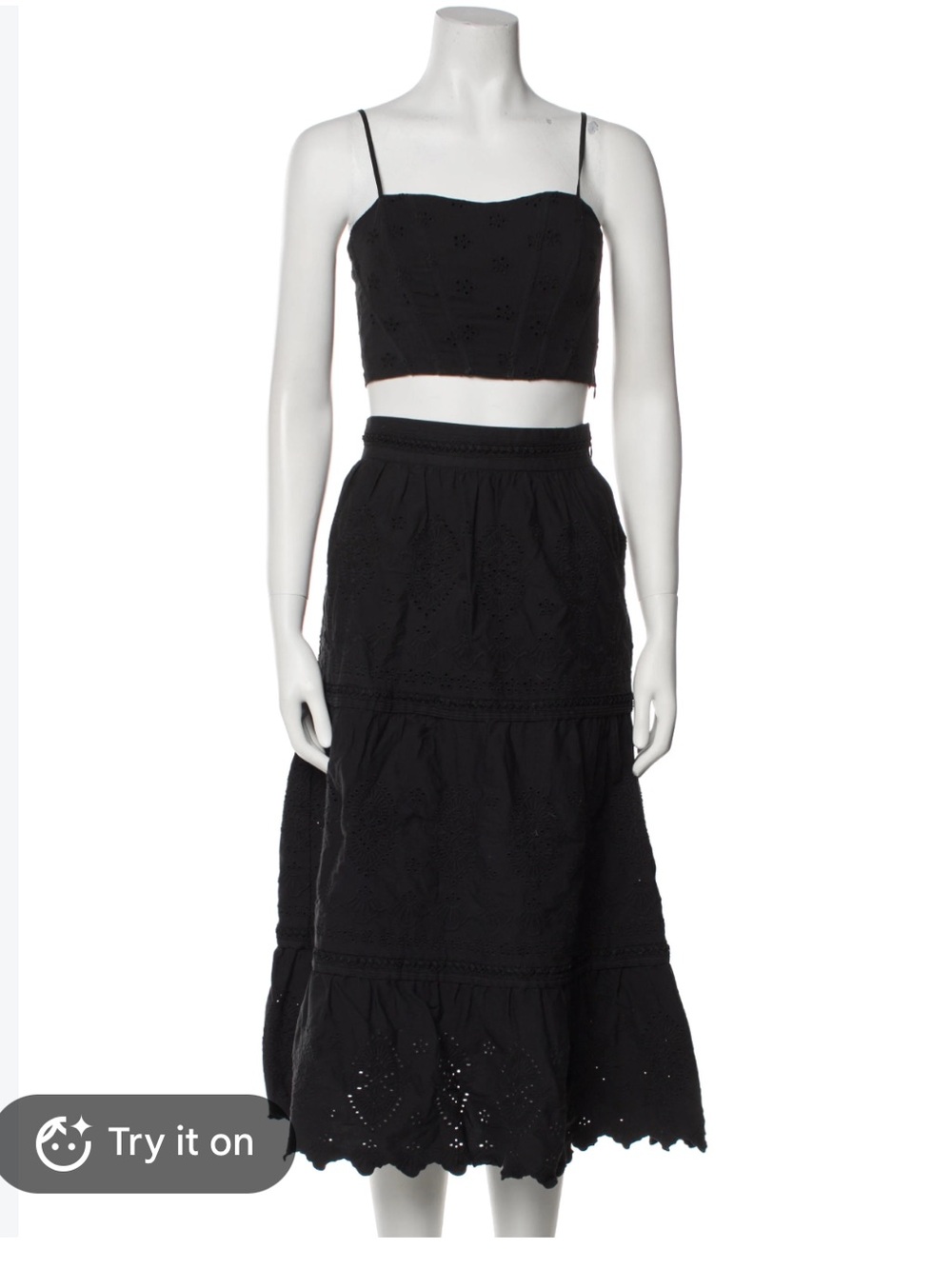 Jason Wu Black Eyelet Tiered Maxi Skirt and Crop Top Set